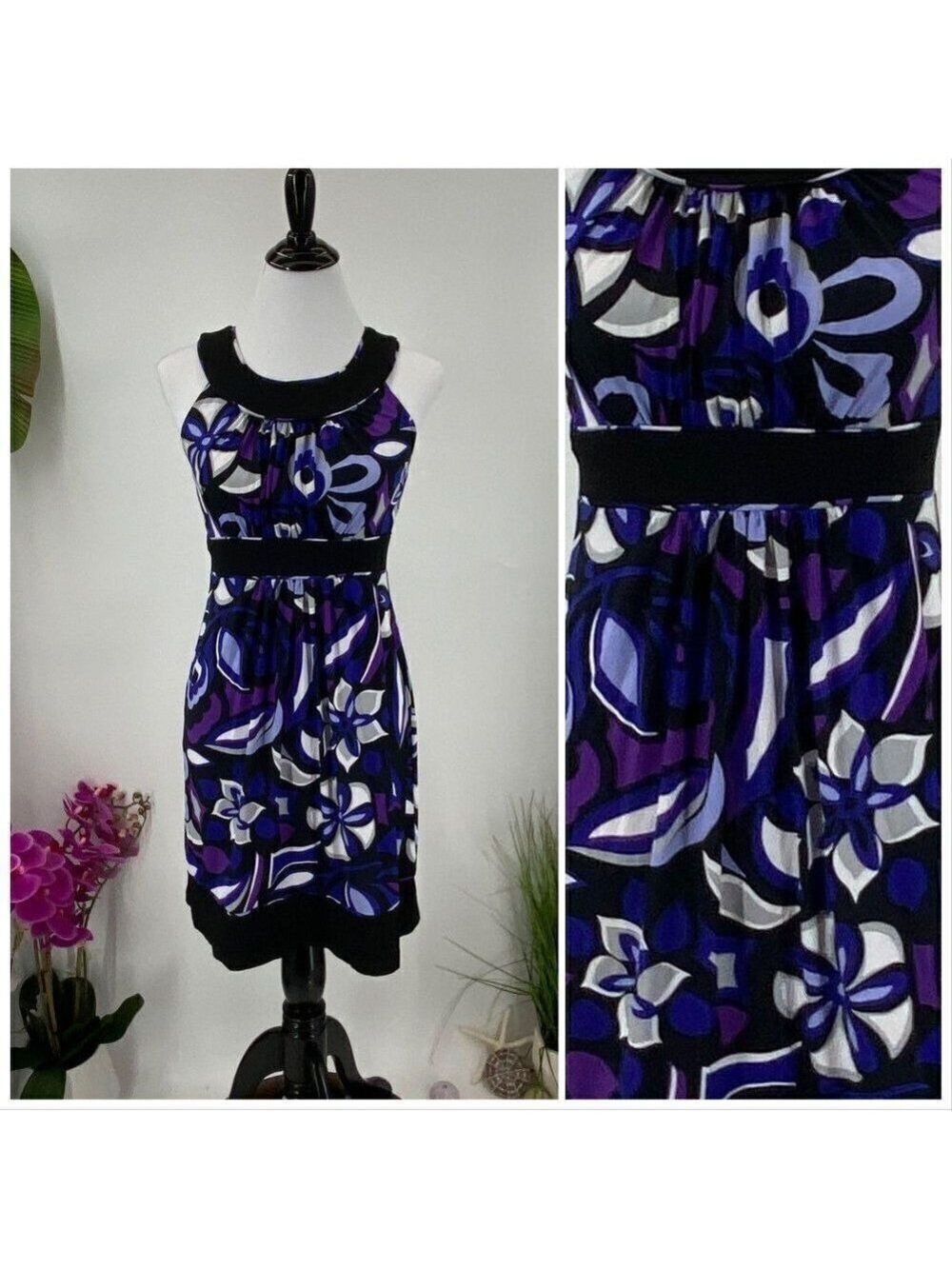 Halter Top Sun DressBlue Black White